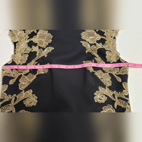 Tadashi Shoji Kami Dress Black & Gold  Knee length Sleeveless Size 6 Petite - Picture 9 of 16